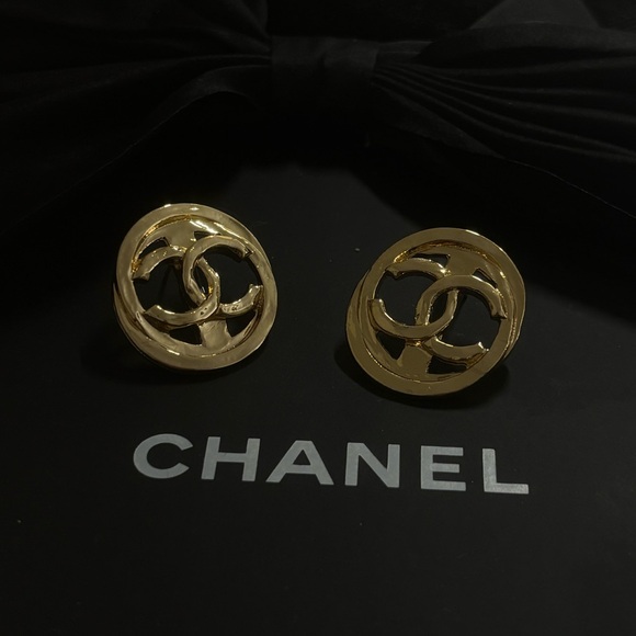 CHANEL Jewelry - Authentic Chanel Vintage Gold- Buttons Repurposed CC Logo Button Earrings